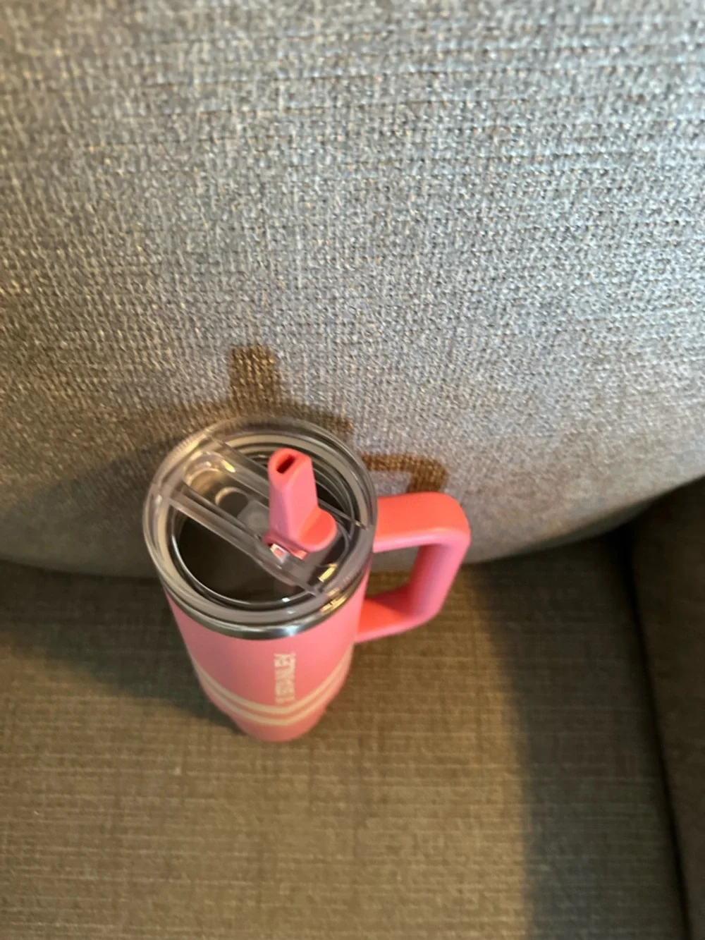 Stanley Pink Travel Tumbler with Handle and Chevron Stripes - Picture 3 of 6